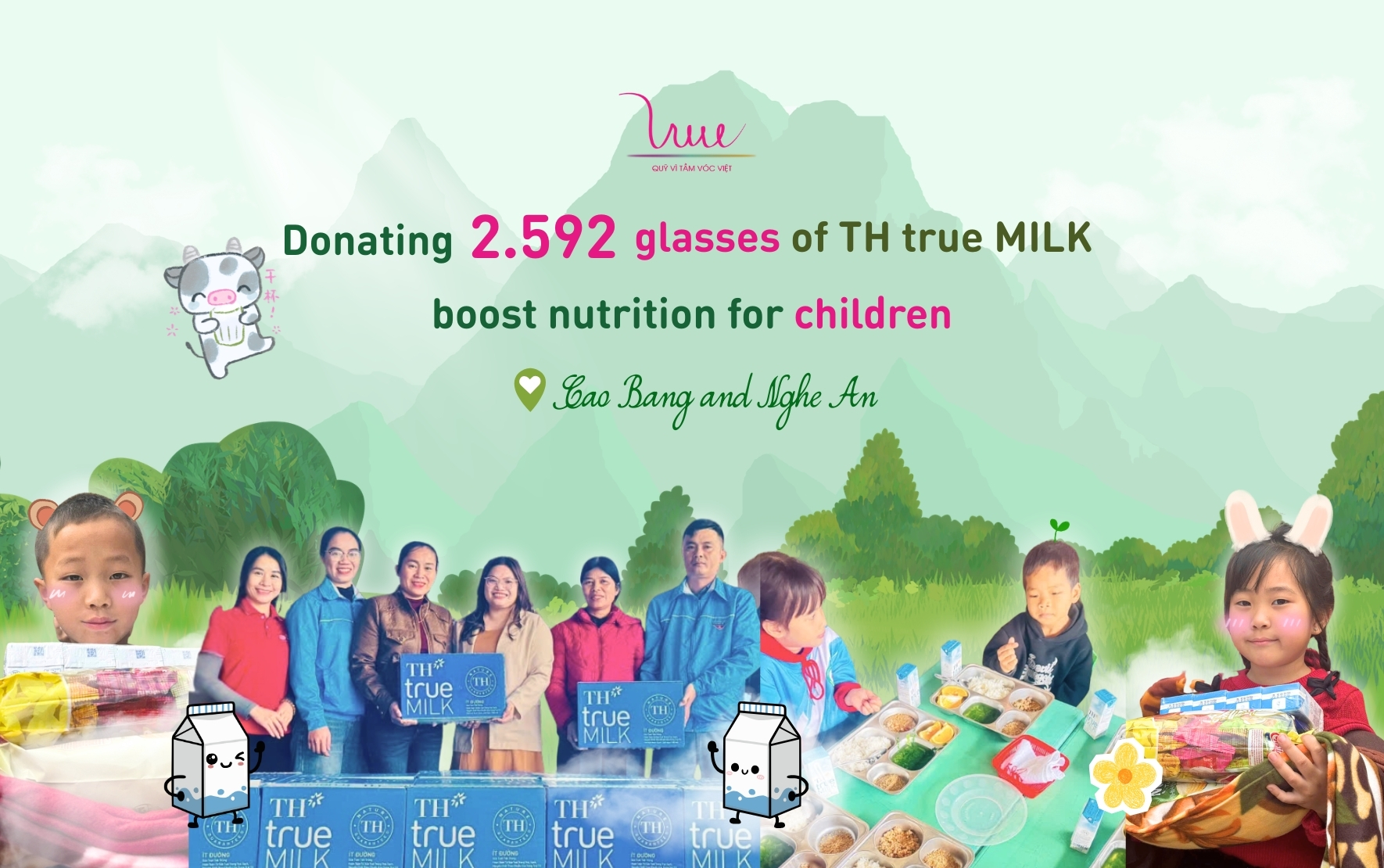 Donating 2,592 glasses of TH true MILK to boost nutrition for children in Cao Bang and Nghe An